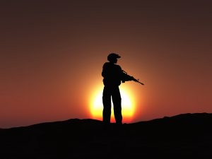 3D soldier at sunset